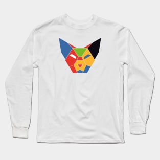 Geometric Abstract Cat Colorful and Retro Design Colorful Abstract Cat Elegance Long Sleeve T-Shirt